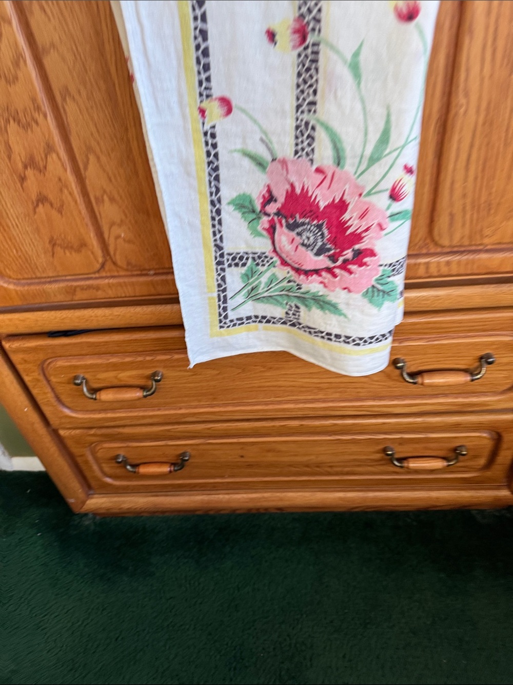 Vintage square table cloth beautiful with flowers trim